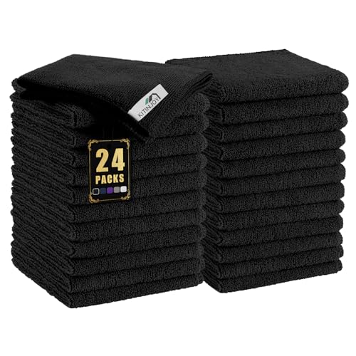 Kitinjoy 24 Pack Microfiber Cleaning Cloth (12 x 12 Inches, Black)