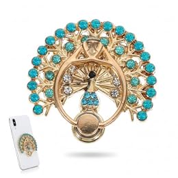 DOITOOL Peacock Diamond Phone Ring Holder Stand Portable Cell Phone Grip Kickstand Adjustable Angle Adhesive Back for Secure Hold