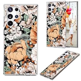 AKORAVO for Samsung Galaxy S24 Ultra Case for Girl Women Men, Full Protective Shockproof Slim Soft TPU Clear Phone Cover Cases with Design for Galaxy S24 Ultra,Romantic Beautiful Orange Flower Floral