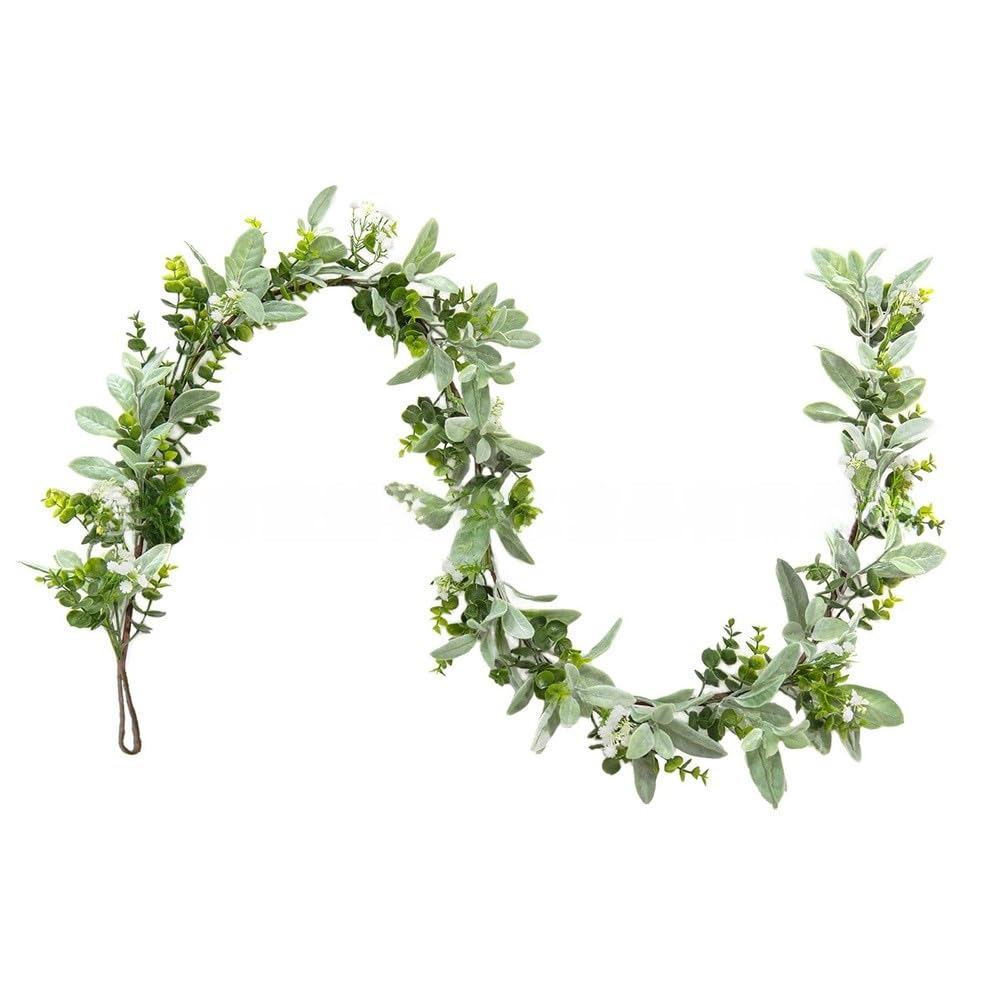 EasyByMall Ghirlanda artificiale di eucalipto con orecchie di coniglio, 180 cm, realistica, ghirlanda di fiori finti per decorazioni pasquali e feste di nozze