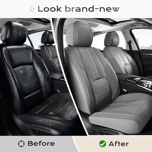 Image of Coverado Car Seat Covers for Front Seat, Leather Seat Cover for Cars, Waterproof Seat Cover with Lumbar Support, Universal Car Seat Protector, Driver Seat Cushion Universal for Most Vehicles (Gray)