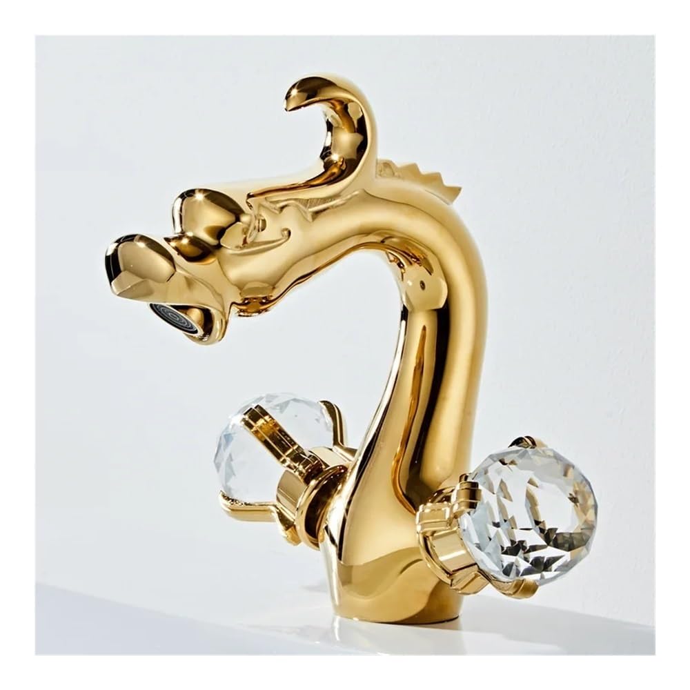 Blyqxs Gold Household Brass Basin Washbasin Cold And Hot Crystal Double Handle Faucet Gly99(,Short)