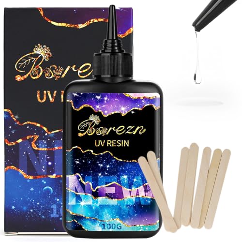 Bsrezn 100g UV Resin Hard with 8 Wooden Sticks for Jewelry Making (100g)