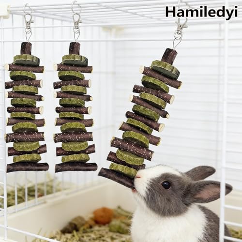 Hamiledyi 3Pieces Bunny Chew Toys for Teeth Natural Fruit Twigs Handmade Timothy Alfalfa Hay Grass Cakes for Guinea Pigs Hamsters Dwarf Rabbits Chinchillas Gerbils Improves Dental Health - Thumbnail 6