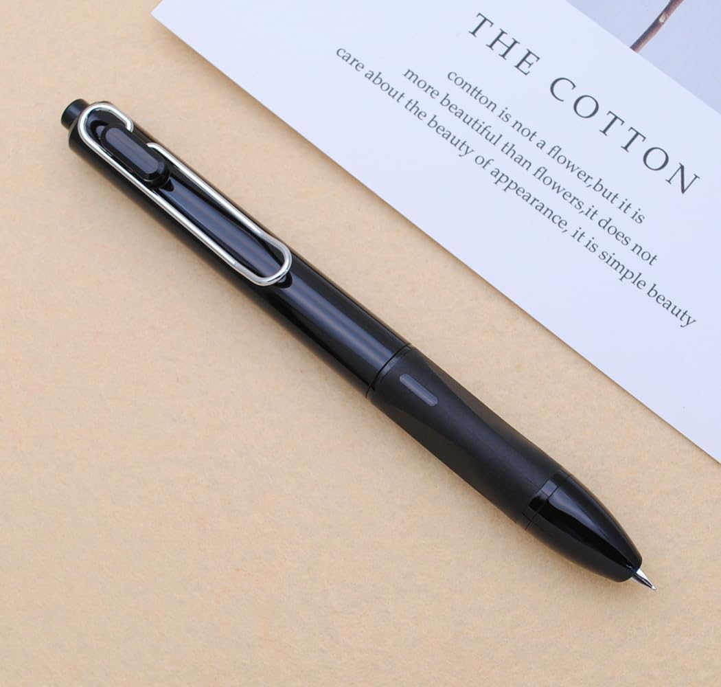 OASO K018 Sealed Retractable Fountain Pen Set 0.5mm with 2pcs Blue Ink Cartridges Smooth Writing for School Students (Black)