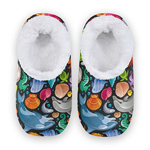TropicalLife JNlover Ocean Animal Dolphin Ballena Mujeres Hombres Cerrado Back House Pantuflas...