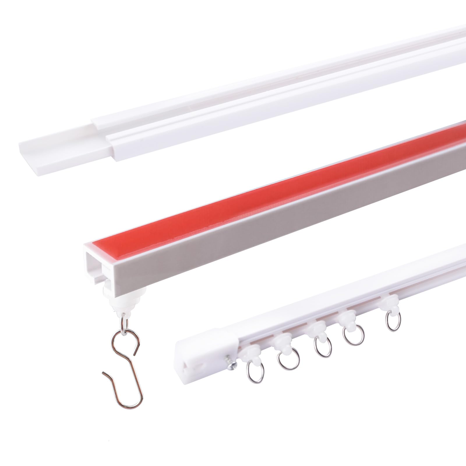 INCREWAY 1 set di binari per tende autoadesivi, senza fori, 80 cm, bianco, per montaggio a soffitto e parete, divisorio flessibile per bagno (include ganci per tende)