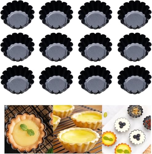 サムコス ミニエッグタルト型 円形 12個セット ステンレス鋼素材 非粘着加工 繰り返し使用可能 タルト パイ チーズケーキ用 家庭用製菓 DIY製菓品 ツール ベーキング用品( 直径6.5cm )