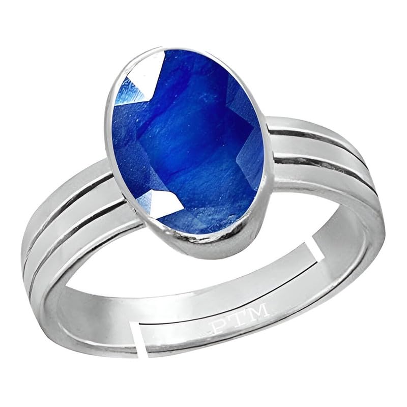 ptm Natural Blue Sapphire/Neelam 3.25 Ratti or 3 Carat Astrological Certified Gemstone Pure Sterling Silver/925 bis Hallmark Adjustable Ring for Men & Women - fba2325-picture-10