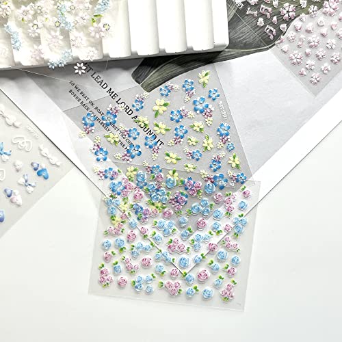 30 Sheets Nail Art Stickers Decals Flower Rose Daisy Cherry Blossoms 3D Self-Adhesive Nail Sticker Heart Chrysanthemum Nail Art Decoration Supplies #TOP3