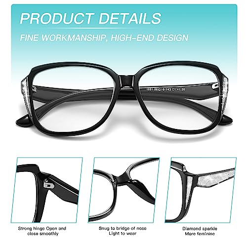 Image of Stylish Oprah Computer Glasses Blue Light Blocking, Retro Large Frame with Fashion Eyeglasses Chains for Women 2 Pack +0.0