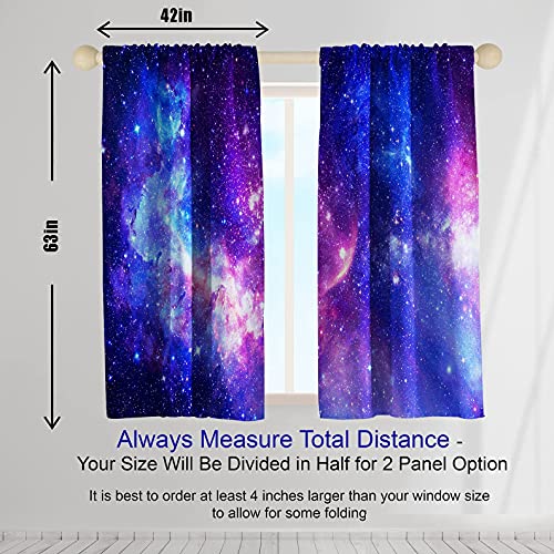 Aatter Space Galaxy Window Curtain Star Celestial Universe Kids Girls Boys Teen Nebula Anime Cool Trippy Outer Sky Living Room Bedroom Window Drapes Treatment Fabric 1 Pair, 42" W X 63" L, Purple Blue #TOP5