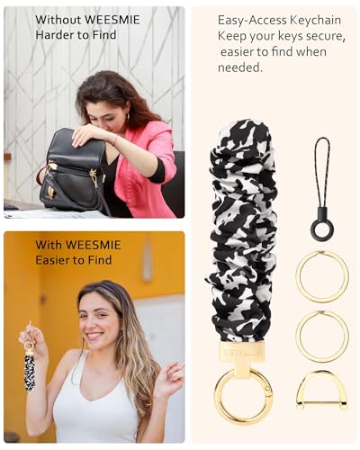 Image of WEESMILE Scrunchie Keychain Wristlet for Car Key Chain with D Key Ring