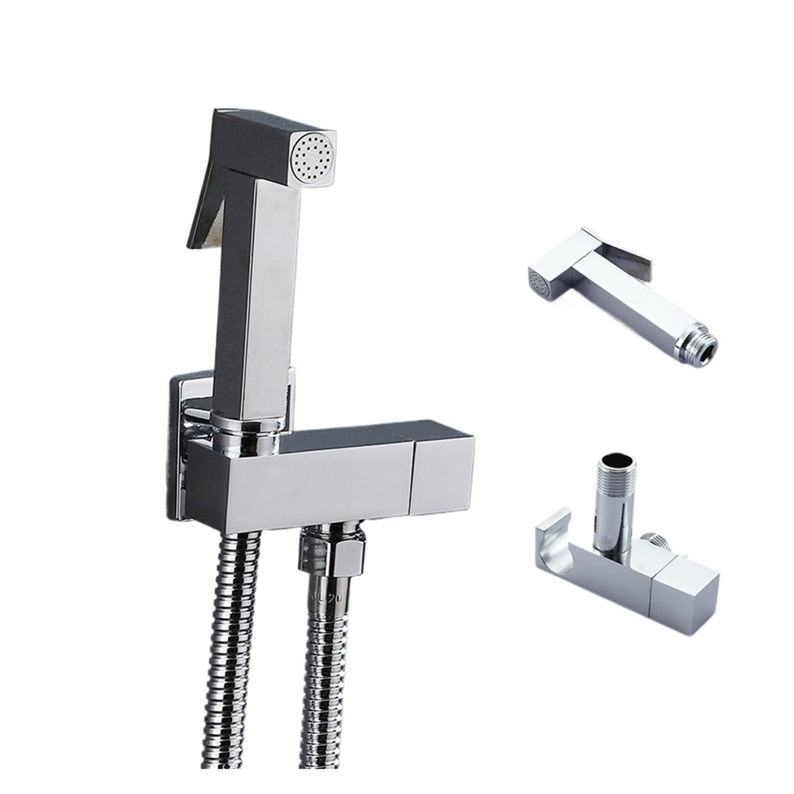 Mosiężne Baterie Bidetowe, Ręczny Zestaw Natryskowy Do Toalety, Kwadratowy Spryskiwacz, Łazienkowy, Higieniczny Prysznic Wysokie CiśNienie Wody(1.5m Chrome)