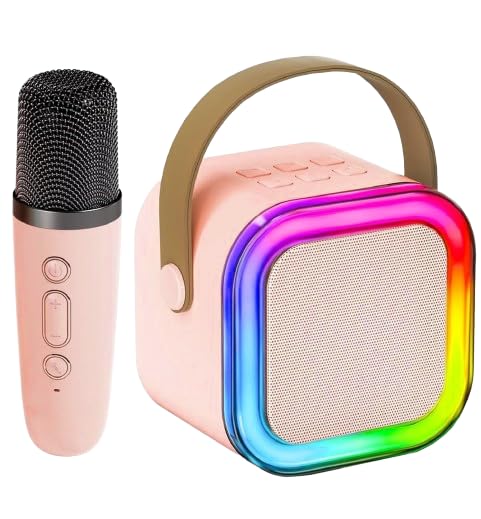 wireless microphone with led speaker set, bluetooth karaoke mic with portable speaker, mic for girls & boys 4,5,6,7,8,9,10,11,12 year old
