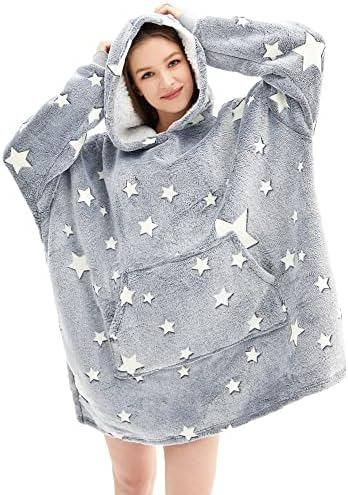 Chavish Oversized Wearable Blanket Hoodie, Sherpa Blanket Sweatshirt With  Giant Pockets and Sleeves, One Size Fits All, Luminous- Star Dark, Adults :  Amazon.sg: Home