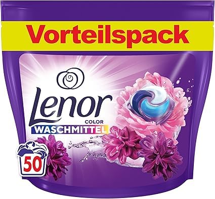 Lenor Pods de detergente para ropa, 50 lavados, sueño de floración, detergente de color, frescura duradera y eliminación de olores en lavado frío