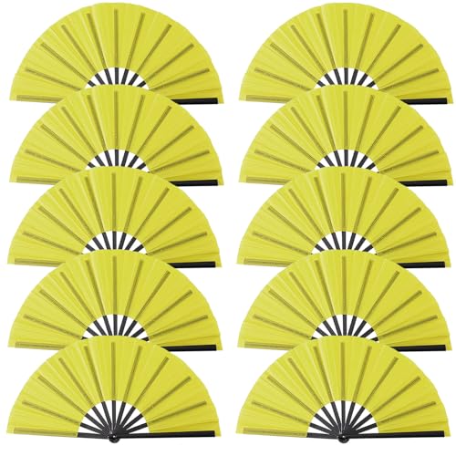 Oncpcare Clack Fans for Line Dancing - Folding Hand Fans 10 Pcs - Yellow