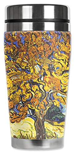 Mugzie "Van Gogh: Mulberry Tree" Stainless Steel Travel Mug With Insulated Wetsuit Cover, 20 Oz, Black #TOP26