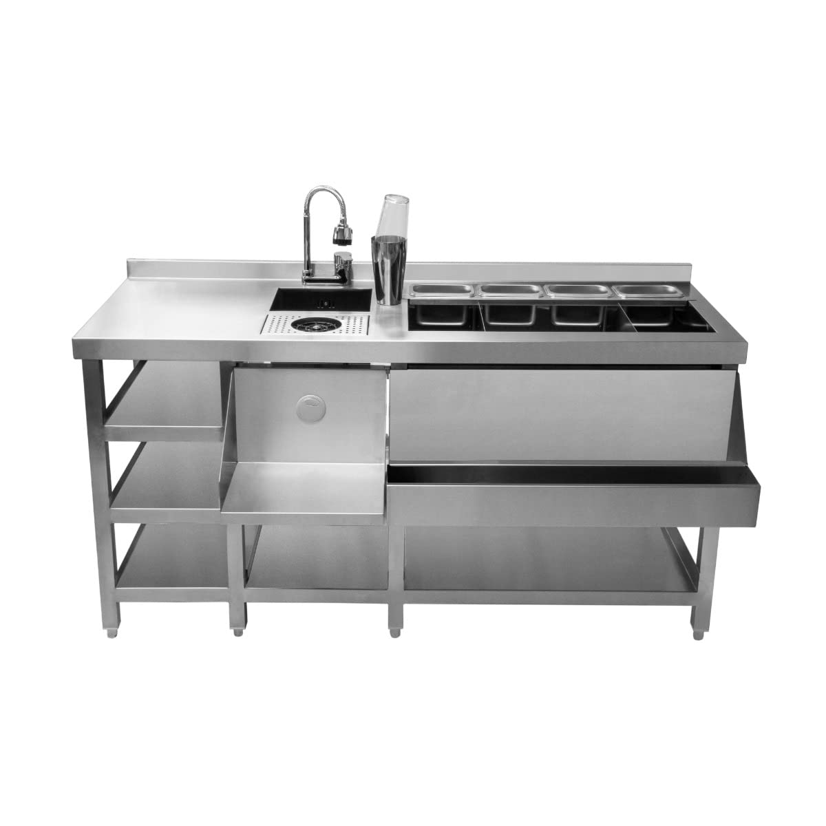 Deluxe Cocktail Bar Station Theke Cocktailtheke Bartheke Cocktailbar Cocktail-Station Arbeitsfläche Isolierter Eisbehälter 360 Grad Schwenkbarer Wasserhahn Shaker Inklusiv Edelstahl Gastro Profi