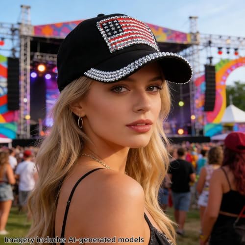 Image of USA Flag Bling Baseball Cap Cowboy Hip-Hop Baseball Cap Adjustable Size