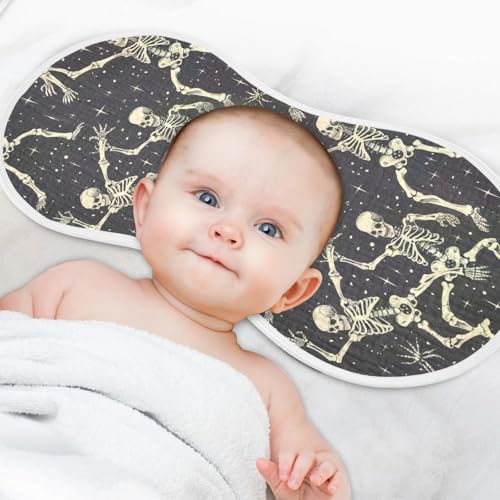 Cartoon Spooky Skeleton Muslin Baby Burp Cloths - Super Absorbent and Soft Burping Rags - Cotton Burp Clothes Set for Boys and Girls, 4 Pack4