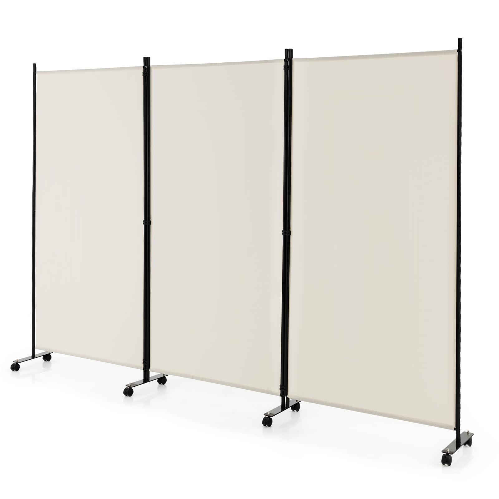 LIFEZEAL Divisorio a 3 Pannelli, Separè per Interno, Esterno, Paravento Mobile, Pieghevole, Parete Divisoria, Telaio in Metallo, con 8 Ruote, Protezione di Privacy, Separatore di Spazio (beige)