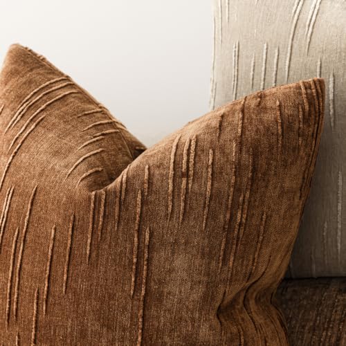 Image of Foindtower Pack of 2 Slubby Textured Chenille Throw Decorative Pillow Covers Square Accent Solid Cushion Cover Fall Cozy Farmhouse Pillow Case for Couch Sofa Bed Living Room 22x22 Inch,Autumn Orange