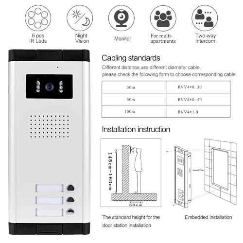 Image of 7'' Wired Color Video Door Phone Intercom System IR Night Vision Camera Doorbell +Indoor Monitor Screens for 2 /3 /4 Apartments
