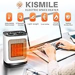 Kismile Portable Electric Space Heater, Small Ceramic Heater Fan with Thermostat, Tip-Over and Overheat Protection,Fast Heating for Home/Office,1500W(White) - Image 2