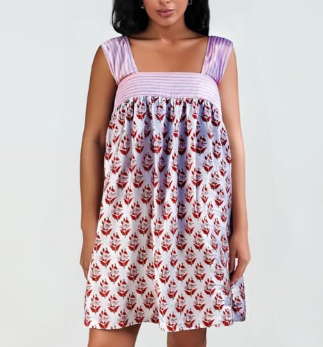 Image of Women Floral Tie Shoulder Mini Dress Cute Square Neck Loose Fit Beach Short Dress Backless Boho Vocation Sundress