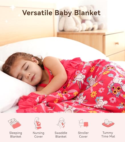 Image of Premium Baby Blankets, Soft Viscose from Bamboo Blanket for Girls, Nursery Crib Bedding Quilt for Newborn and Toddler, Ruffle Blanket Cooling for Hot Sleepers 50''x50'' Pink Unicorn
