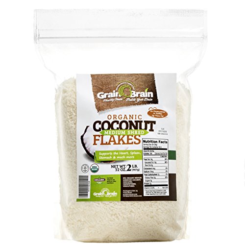 Grain Brain Organic Medium Shredded Coconut (2 lb) Unsweetened, Sulfate free, Gluten Free