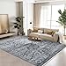 Soalmost 8x10 Washable Area Rugs for Living Room, Vintage Floral Stain Resistant Non-Slip Low Pile Natural Rug Soft Throw Large Carpet for Dining Room Bedroom Home Office (Blue, 8'x10')