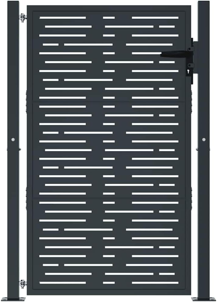 Anthracite Galvanized Steel Garden Gate, 39.4x59.1 Outdoor Square Design, Powder Coated Metal Entryway for Yard, Patio, Fence, Secure Lockable System