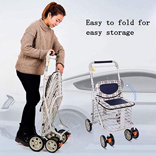 HYY-YY Einkaufstrolley mit Sitz und vier Rädern (Farbe: Weiß, Größe: 82 x 55 x 45 cm) – Bild 6