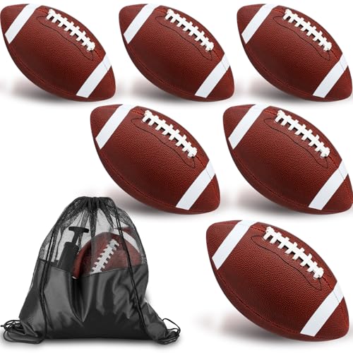 WinnerWhy 6 Pcs Inflatable Footballs Composite Leather Footballs with Pump Official Size Balls for Youth Junior Adult College High School American Foot Ball Training Sport Gifts (Size 9)