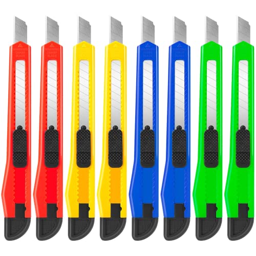 Artcut 8 Pezzi Taglierino, 9MM Taglierino Professionale, Taglierino Auto-Lock, Taglierino Retrattile per Craft & Hobby, Cutter Professionale per Scatole da Taglio, Taglierino Piccolo per Uso Domestico