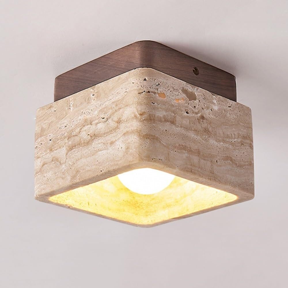 Nordic Yellow Travertine Ceiling Light Square Natural Stone Ceiling Lamp