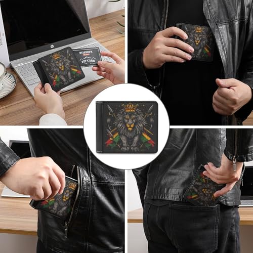 Lion Flag Reggae Rastafarian Rasta Bifold Wallet PU Leather Wallet Slim Front Pocket Durable Credit Card Holder for Men3