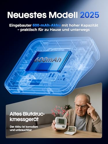Blutdruckmessgerät Oberarm, Laut Sprachansage Blood Pressure Monitor, Mit LED-Digitalanzeige Geeignet für Oberarmumfang von 22–42 cm, Zeichnet 3 * 199 Benutzerdaten Auf, Typ-C-Aufladung