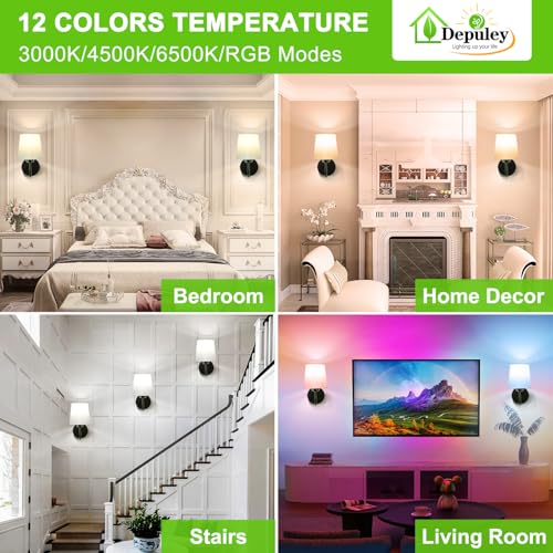 Image of Depuley Wall Sconces Battery Operated: Set of 2 Wireless Wall Lights with Remote for Bedroom - Rechargeable 15 Colors Black Wall Lamp for Living Room Hallway Home Decor