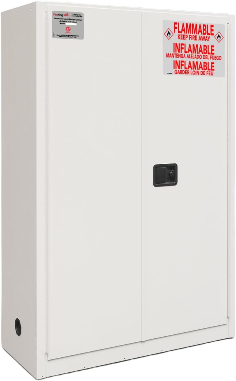 FireKing Platinum Flammable Safety Cabinet, Lab Chemicals Flammable Storage Cabinet, 45 Gallon Steel Safety Cabinets with Automatic Door for Commercial, Industrial & Home Use, 43" x 18" x 65"