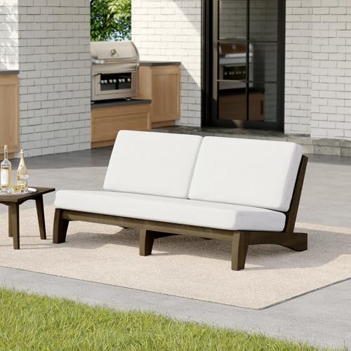 Image of Pia Ricoo 1-Piece Patio Furniture Set, Outdoor Wood Sofa with 4.5-Inch Thick Cushions, All-Weather Conversation Set for Backyard, Deck, Lawn - Beige