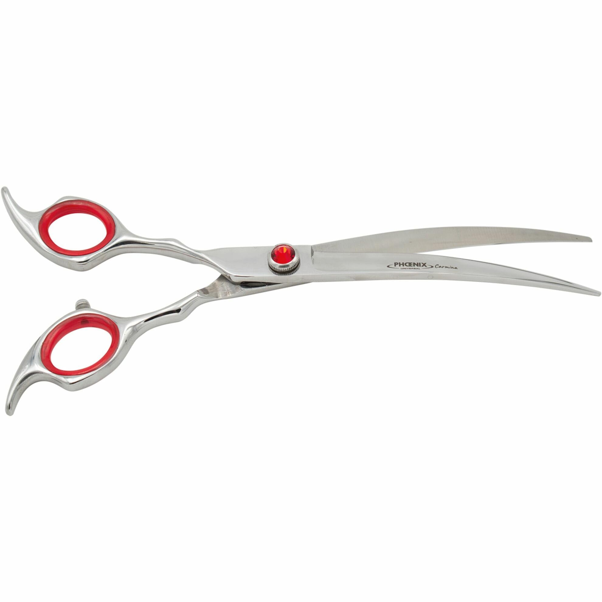 Ciseaux Phoenix Carmina Universal, Courbés, pour Gauchers, 17,5 cm, Acier Inoxydable 9CR, Rouge et Argent