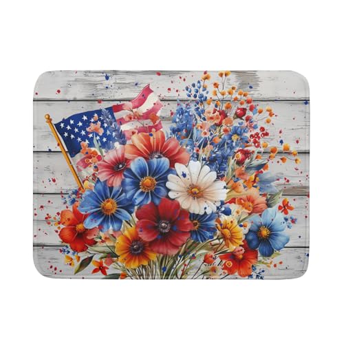 4th of July Dish Drying Mat 18x24 inch Patriotic Floral Fast Dry Microfiber Reversible Dish Drainer Rack Pad Kitchen Counter Accessories