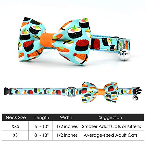 Sushi Cat Collar Bow Tie, Breakaway Safety Plastic Buckle, Bowtie Collar For Kitten (6"-10") #TOP3