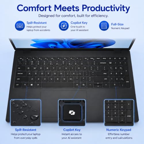 Image of Dell 15 DC15250 FHD 120Hz Laptop 16GB DDR5 1TB SSD Intel Core 3 100U | 10MB cache Up to 4.7 GHz, 15.6 inch FHD LED 250 Nits Anti-Glare, Wi-Fi6, Bluetooth5.3, Webcam, Copilot Key, Black, Windows 11 Pro