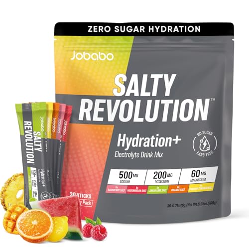 Jobabo Salty Revolution Electrolytes Powder Packets | Keto Energy & Sports Hydration Support | Sugar Free Gluten-Free | Drink Mix Variety Pack (30 Servings)