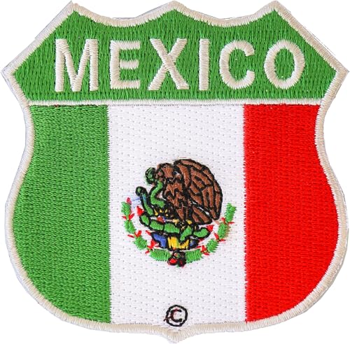 Mexico Shield Flag Patch - 2.75x2.75 inch. Embroidered Iron on Patch